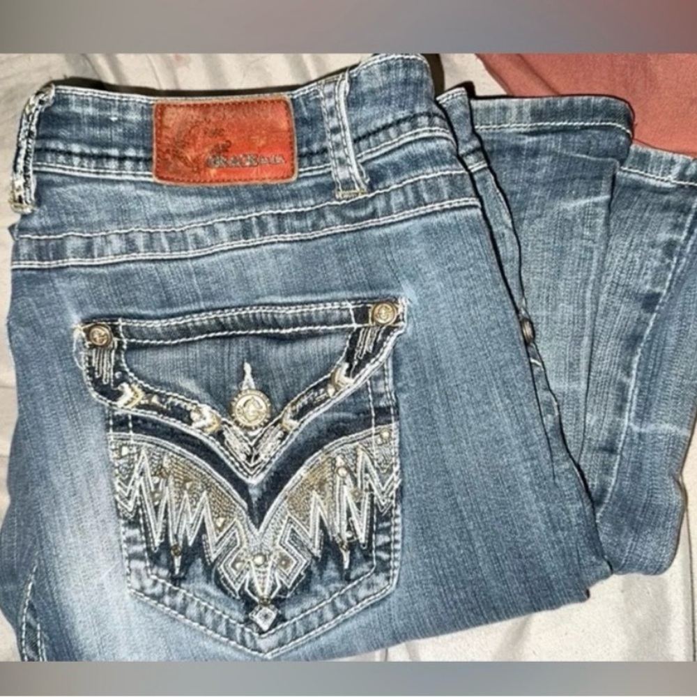 Women’s jeans Grace in LA size 32 faux flap pocket boot leg denim relax fit